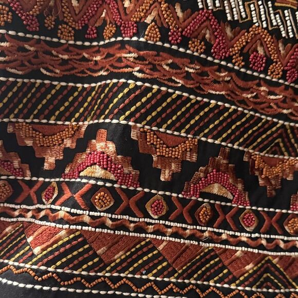 H&M Black Rust Orange Tribal Aztec Embroidered Breaded Mini Statement Skirt NEW - Picture 8 of 16